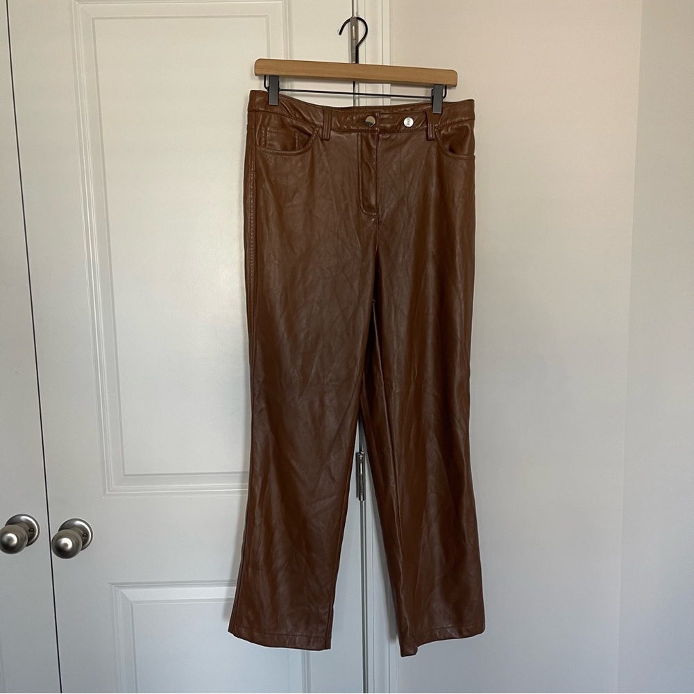 Maison d' Amelie Brown Faux Leather Straight Leg Pants